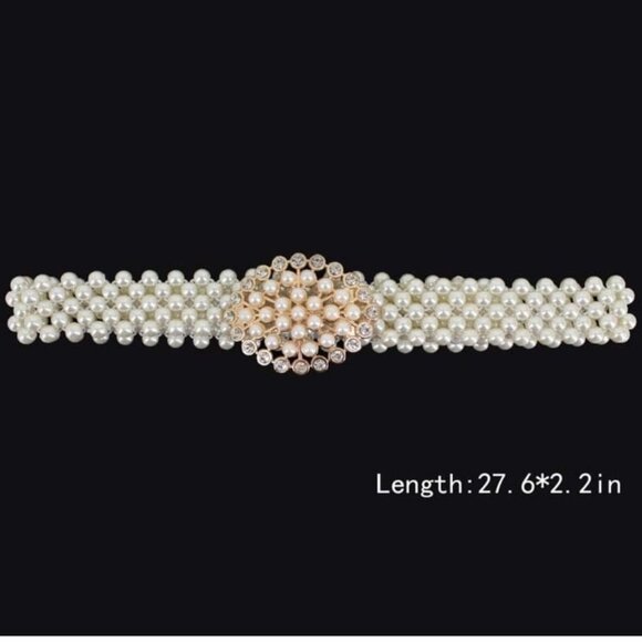 Imitation Pearl Elastic Belt w/ Gold Buckle - Picture 6 of 6